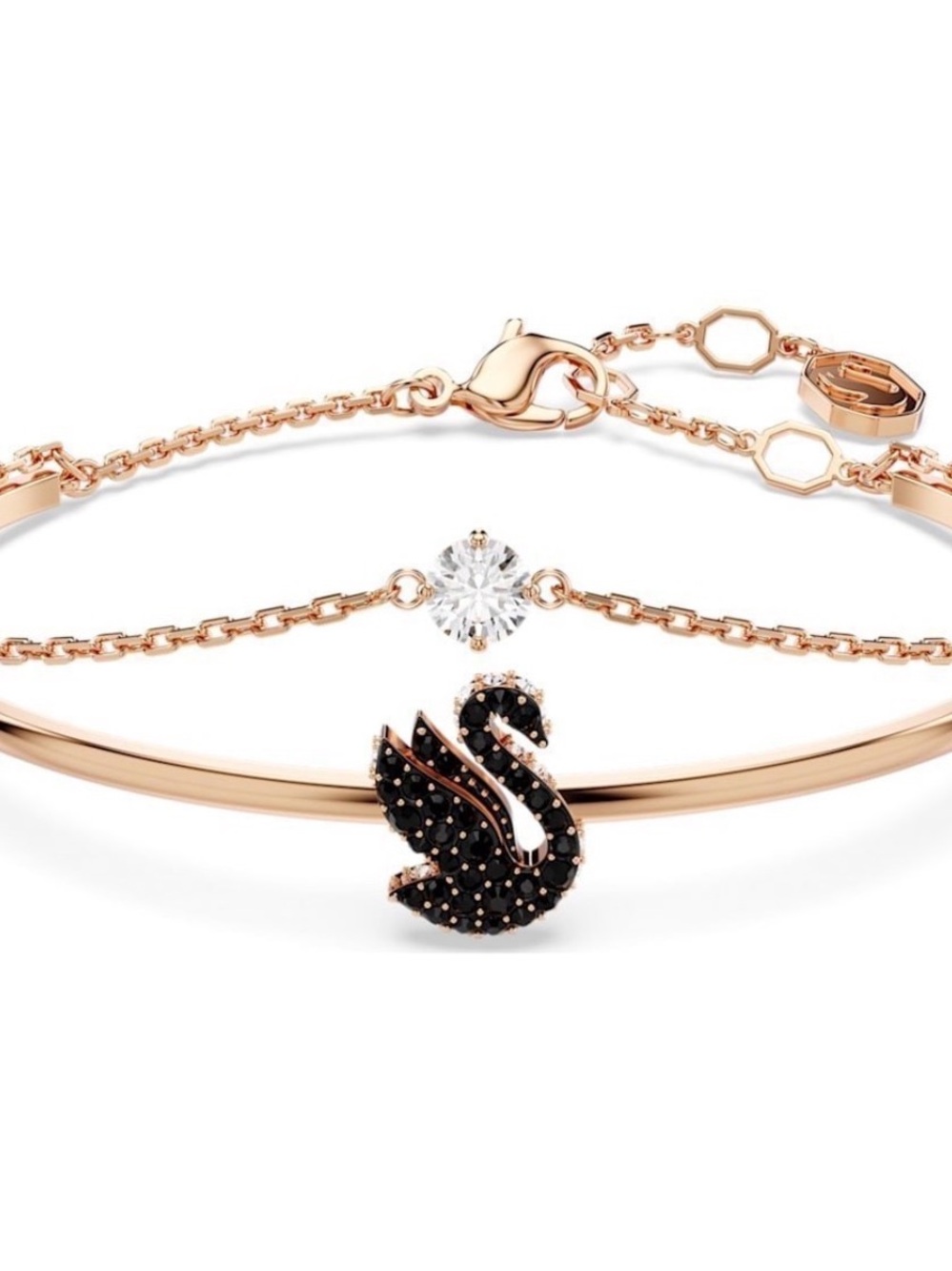 Swarovski Rose Gold Swan Bracelet with Black and Clear Crystals